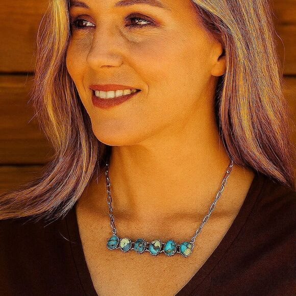 Ice Blue Dahlia Turquoise Necklace Sterling Silver Chain Southwestern - Picture 2 of 4